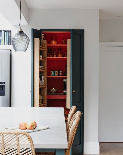 Contrasting Coloured Cabinetry Pantry kitchen with pantry