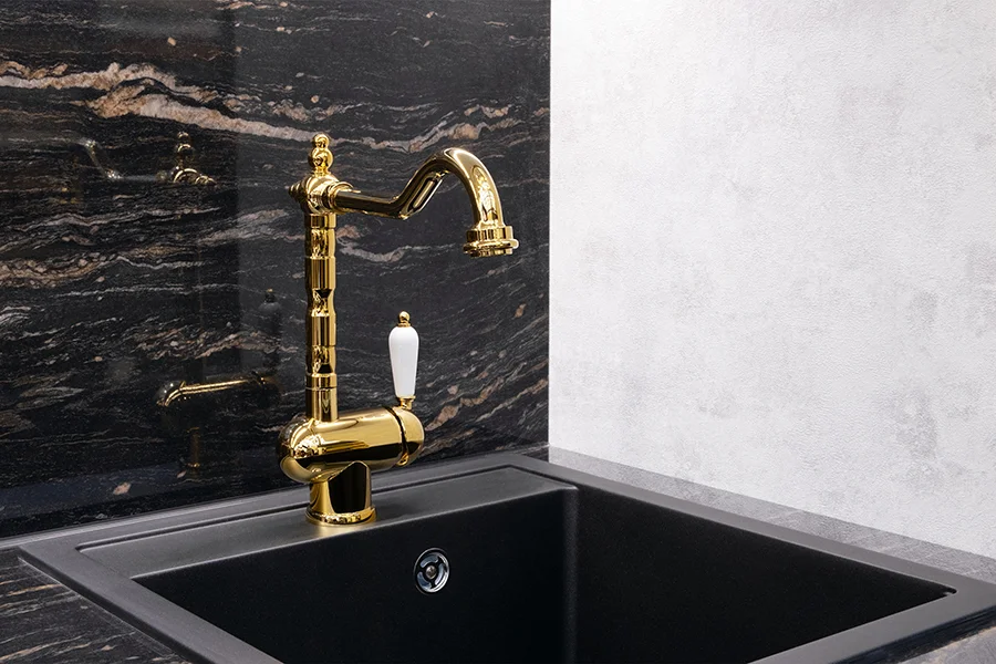 gold faucet kitchen