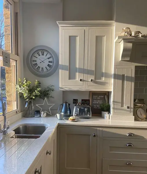 Sophisticated Grey Shaker Kitchen Design In Home Corner With DeLonghi Appliances corner kitchen