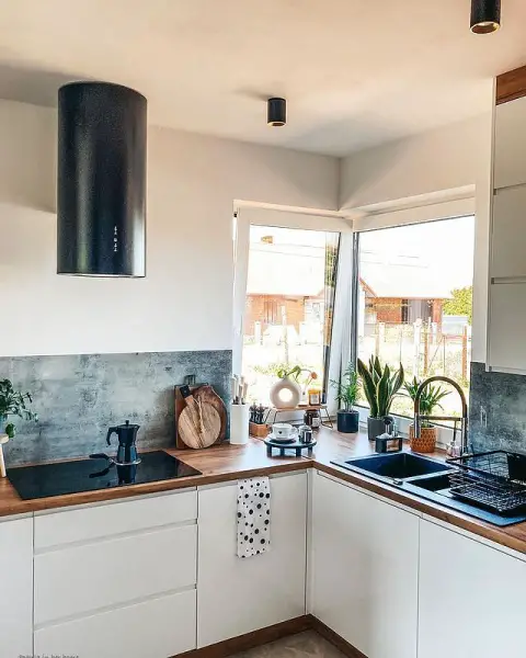 Lush And Chic: A Modern Kitchen Design With Indoor Greenery corner kitchen