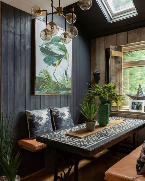 Stylish And Cozy Scandinavian Kitchen Nook With Skylight ivy decor
