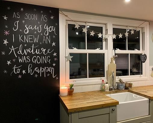 Charming Rustic Kitchen With Personalized Chalkboard Wall Decor kitchen chalkboard