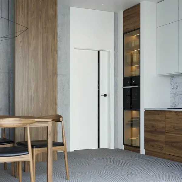 Modern Minimalist Kitchen Door Design With Sleek Black Glass And White Contrast kitchen door