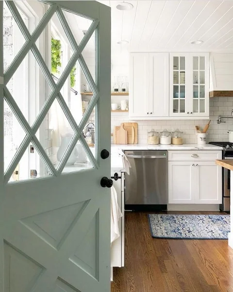 Charming And Serene: Farmhouse-style Robin's Egg Blue Kitchen Door kitchen door