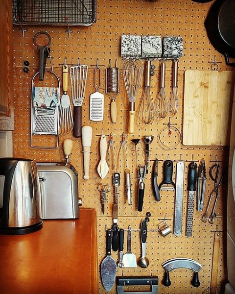 Space-Savvy And Stylish: Pegboard Kitchen Decor Ideas kitchen pegboard