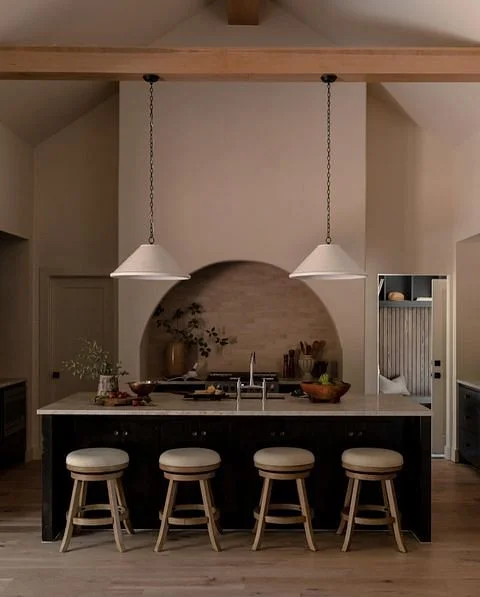Sleek And Moody Kitchen Design With Modern Range Hood And Concrete Pendant kitchen range hood