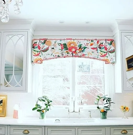 Exquisite Massachusetts Kitchen: Elegant Valance And Bridge Faucet Design kitchen valance