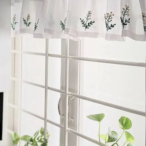 Hand-Embroidered And Organic Kitchen Valance: A Neutral Window Styling For Good Vibes Only kitchen valance