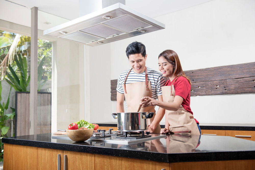 cooking in kitchen