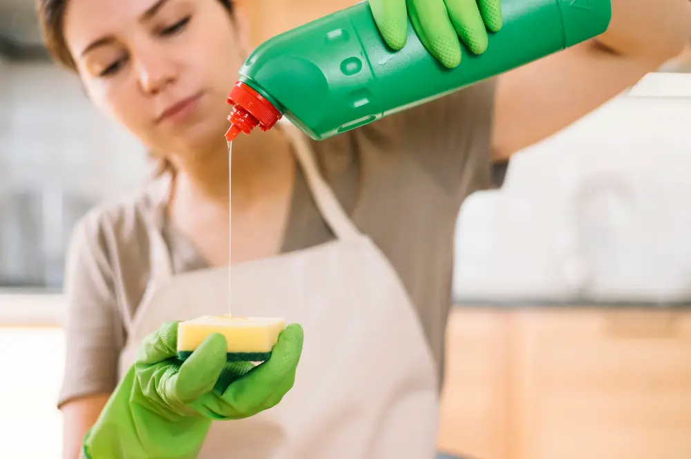 woman getting ready to clean kitchen