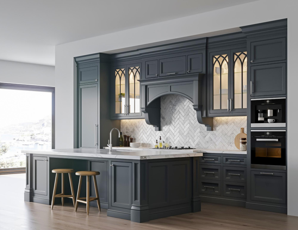 Gray Kitchen glass Cabinets