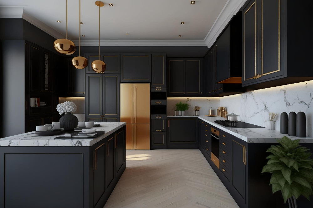Grey and gold kitchen