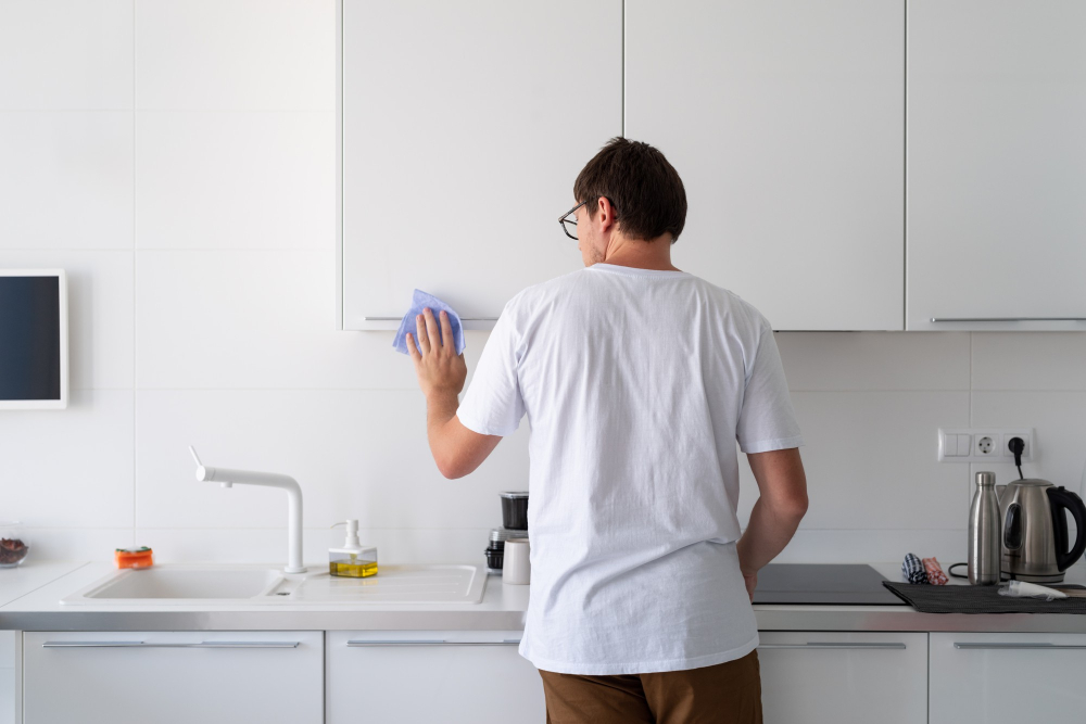 gentle scrubbing kitchen cabinet