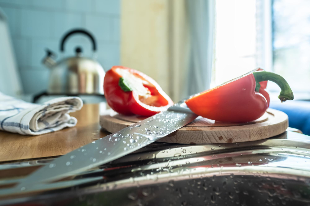 kitchen knife with water