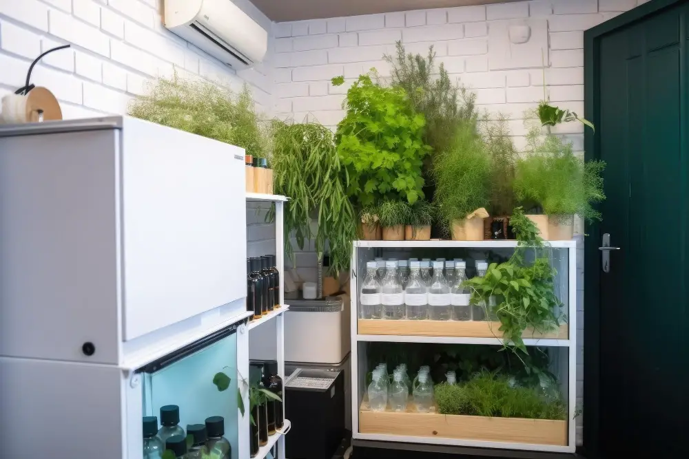 kitchen shelf with herbs
