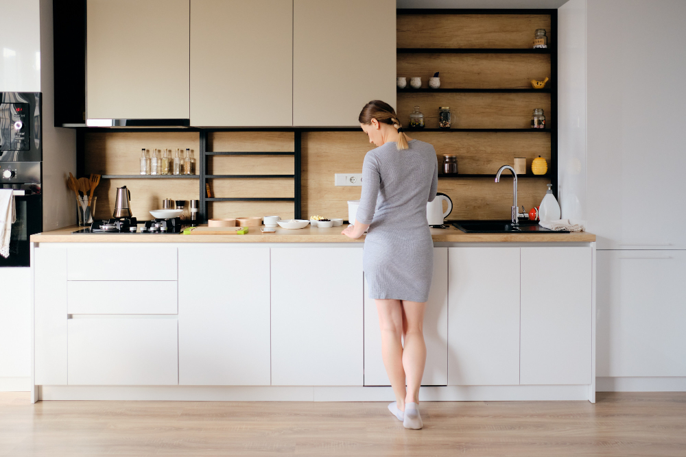 lady organizing kitchen