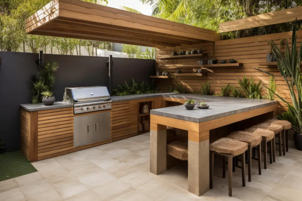 outdoor kitchen countertop and shelf