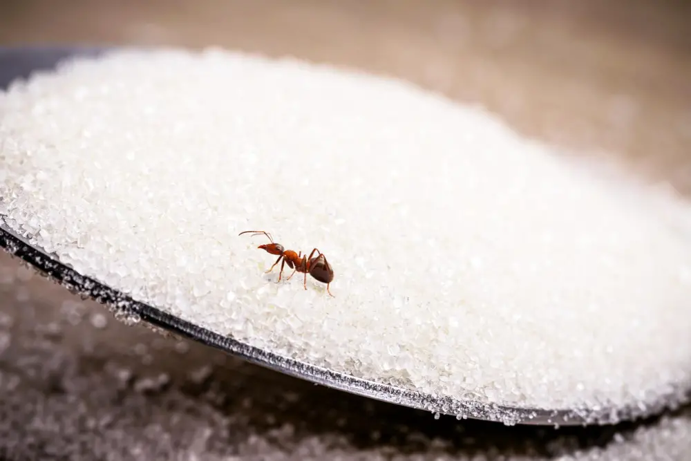 spoon with sugar and ant