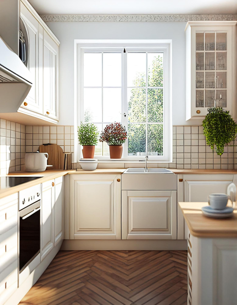 kitchen plants in glass cabinet