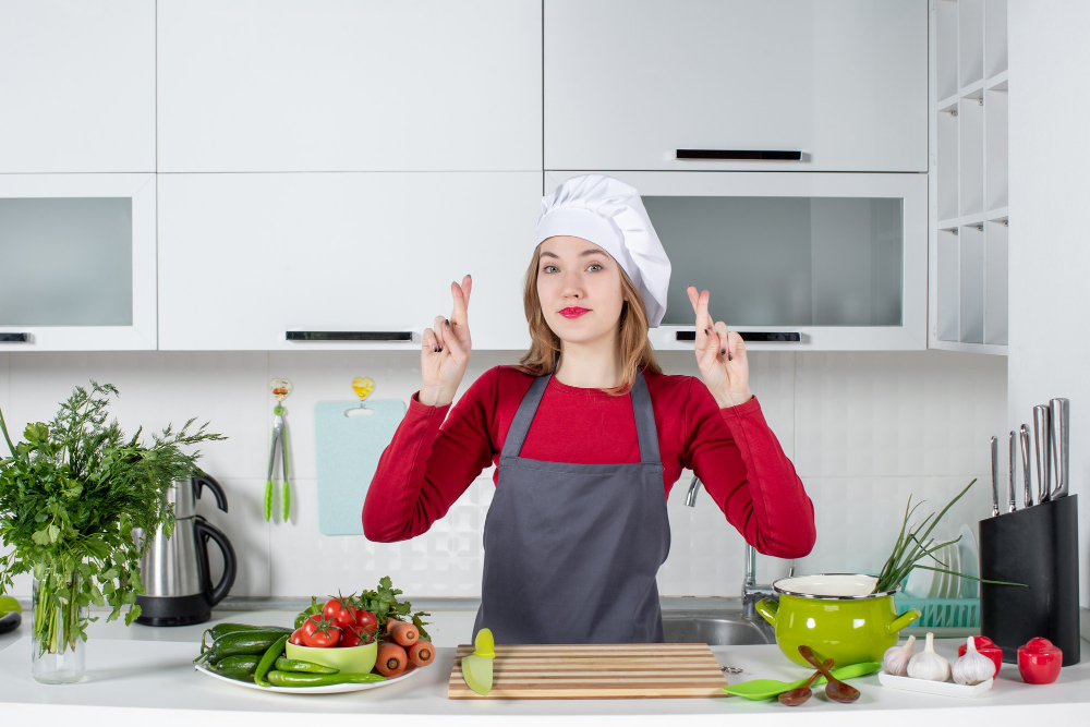 Woman Wearing Kitchen Boa 