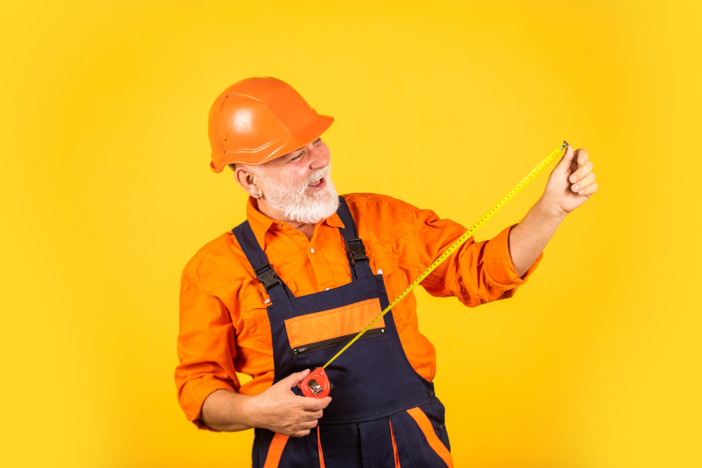 worker using calculator for measurement