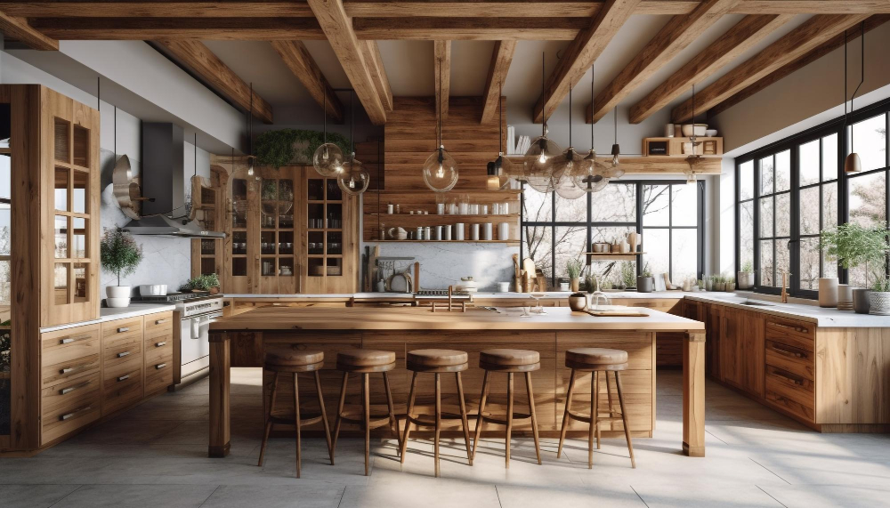 Farmhouse with Oak Kitchen Cabinets