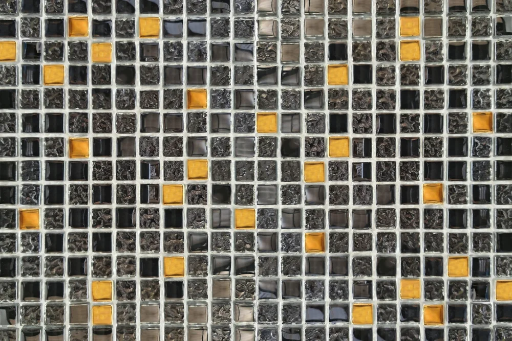 Gray and Yellow Mosaic Backsplash Bathroom