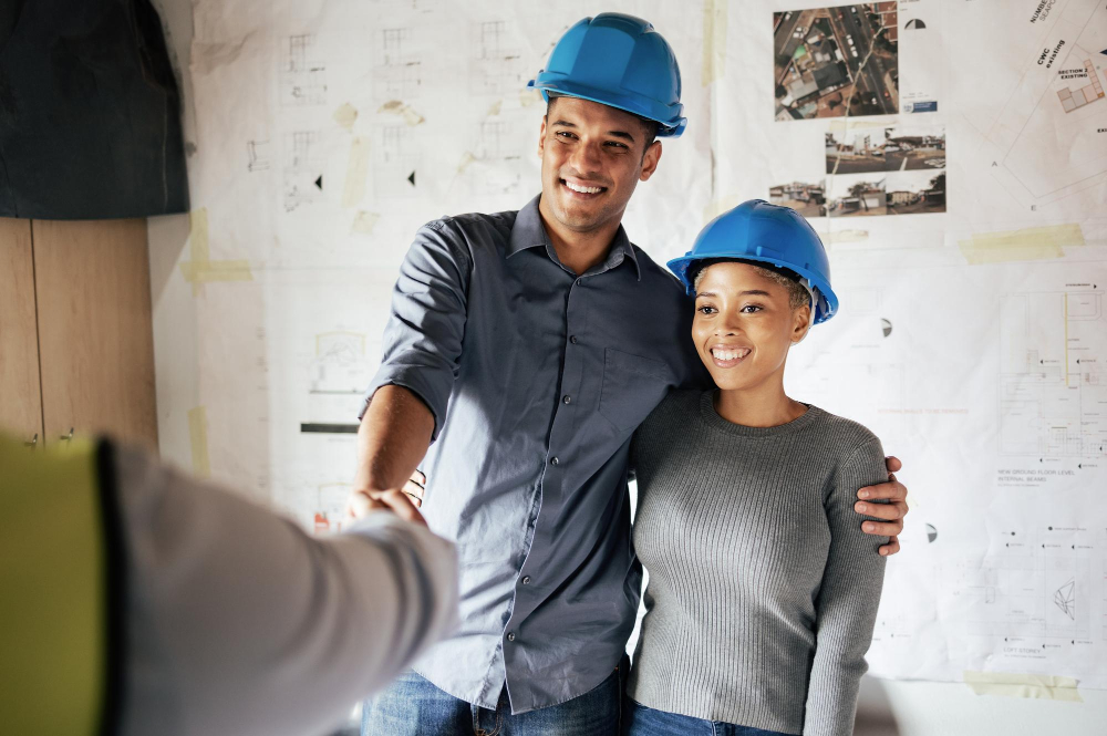 Happy Couple Talking to Contractor