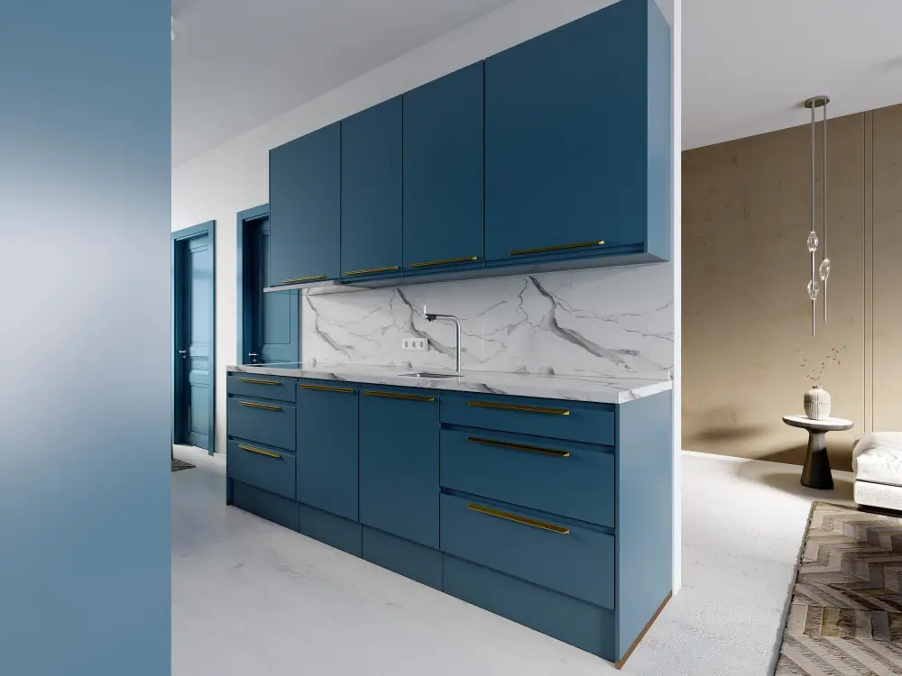 Material Options for Blue Cabinets