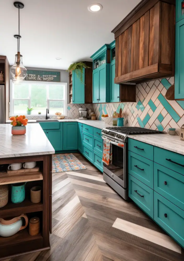 Rustic Blue Kitchen Cabinets