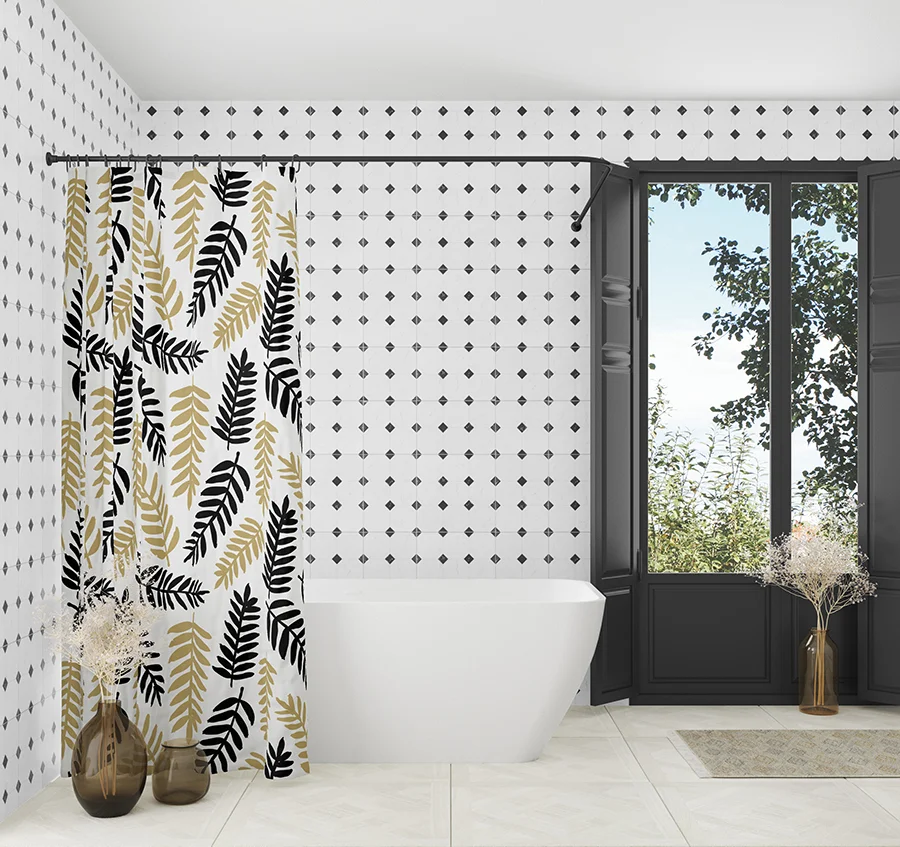 Yellow and Gray Curtain Shower