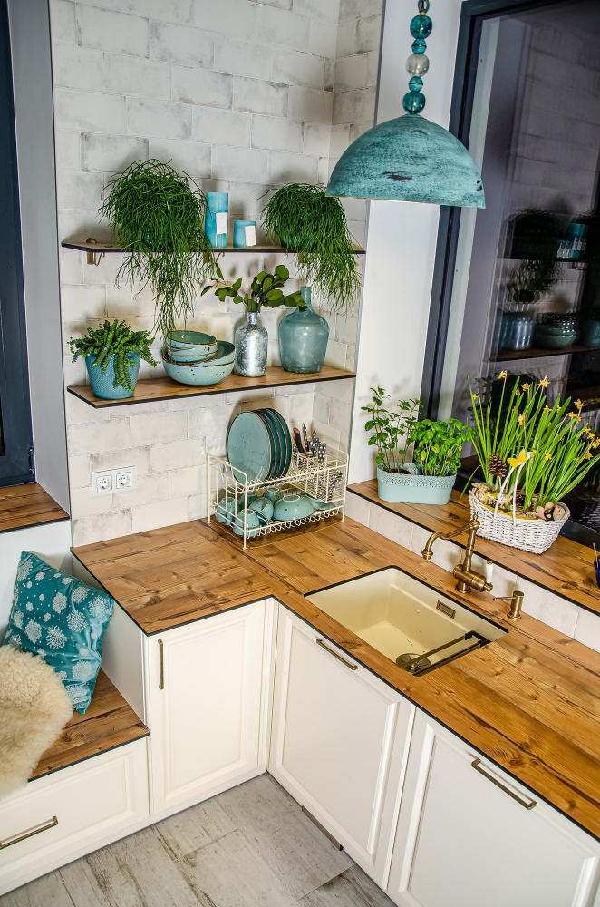 Incorporating Greenery Kitchen Corner Sink