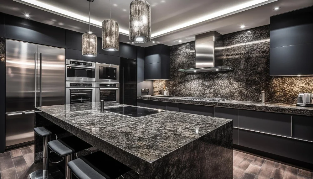 Modern luxury kitchen with stainless steel appliances granite countertops