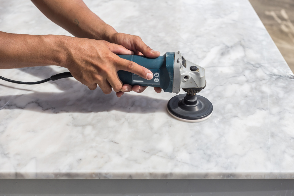 Sanding marble granite kitchen countertop table orbital sander