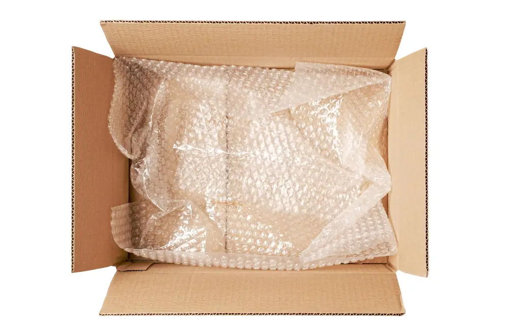 cardboard box with bubble wrap packing