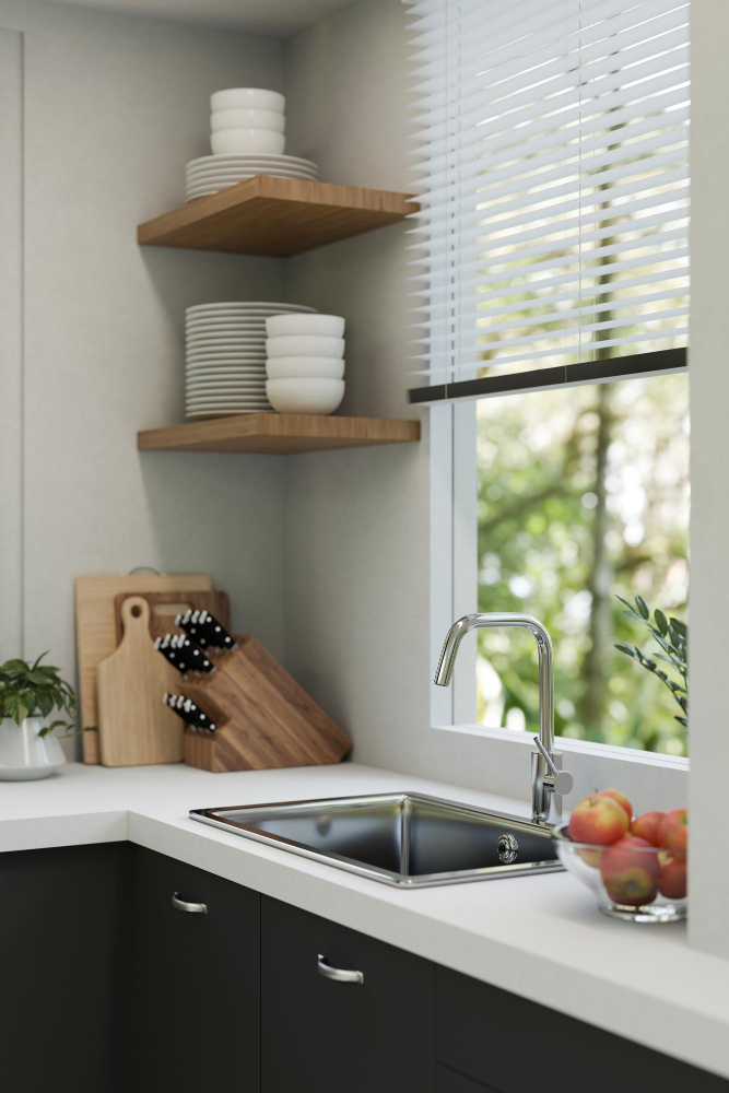 kitchen corner floating shelves