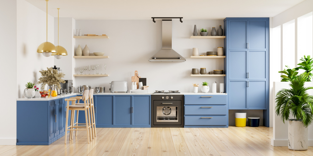 Assessing Kitchen Space Blue Kitchen Cabinet Exhaust Open Shelving