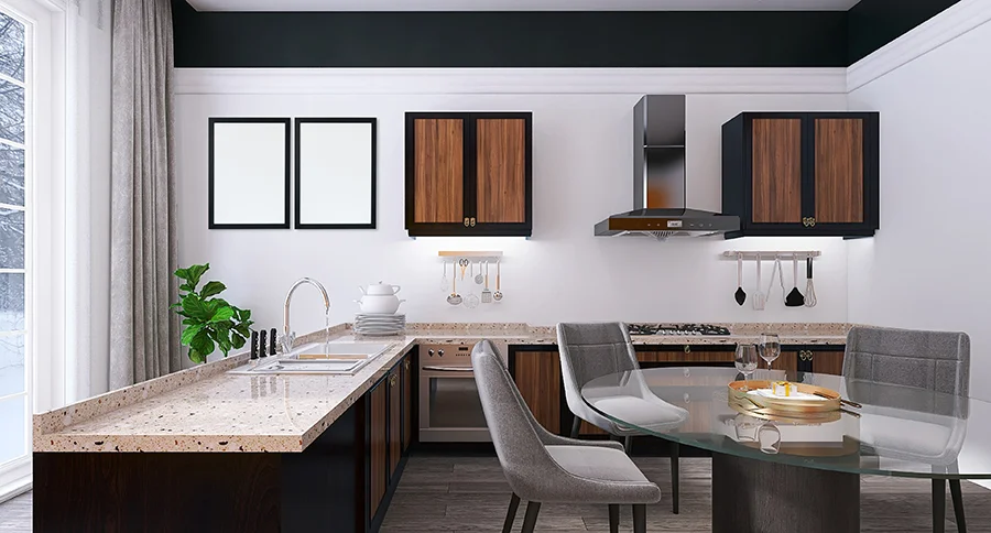Assessing Your Kitchen Style - Wood and Black Kitchen Cabinet No Backsplash