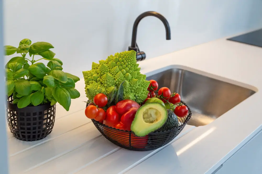Black Basket for Vegetables Herbs Kitchen Countertop Sink 