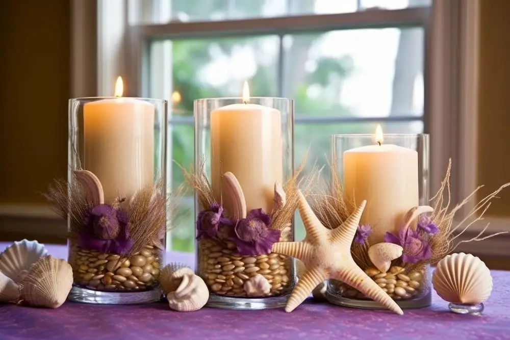 Candles Centerpiece Kitchen Table Seashell Theme