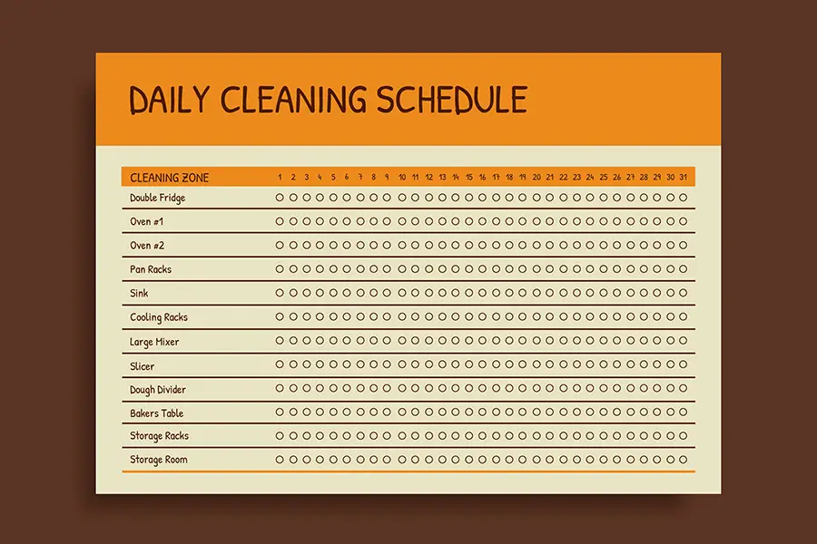 Cleaning Schedule Template - Kitchen Restaurant