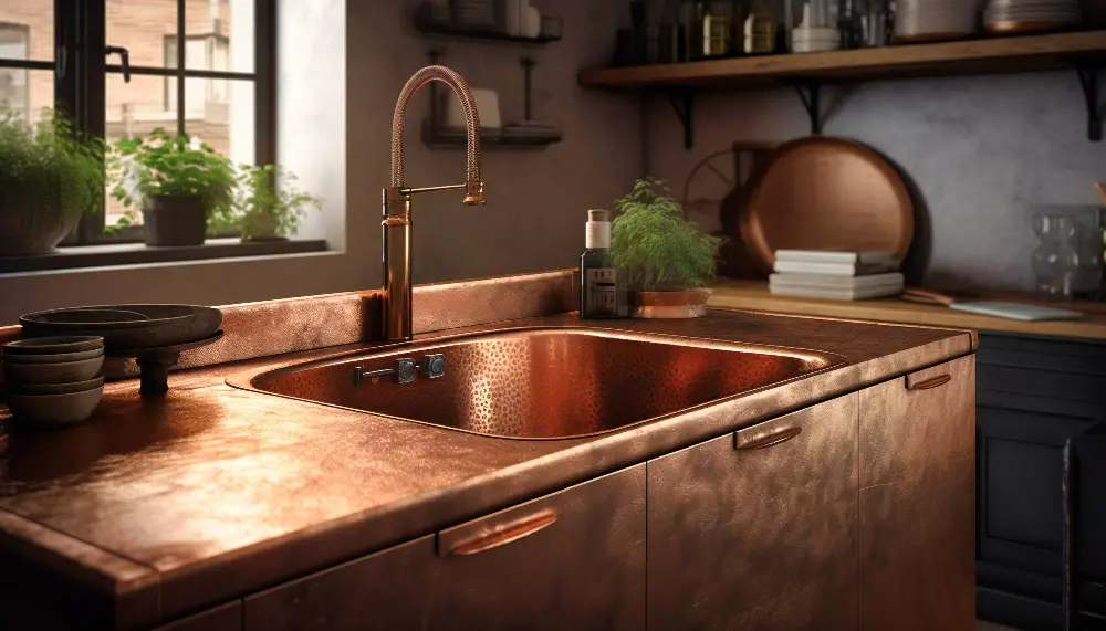 Copper Kitchen countertop with sink