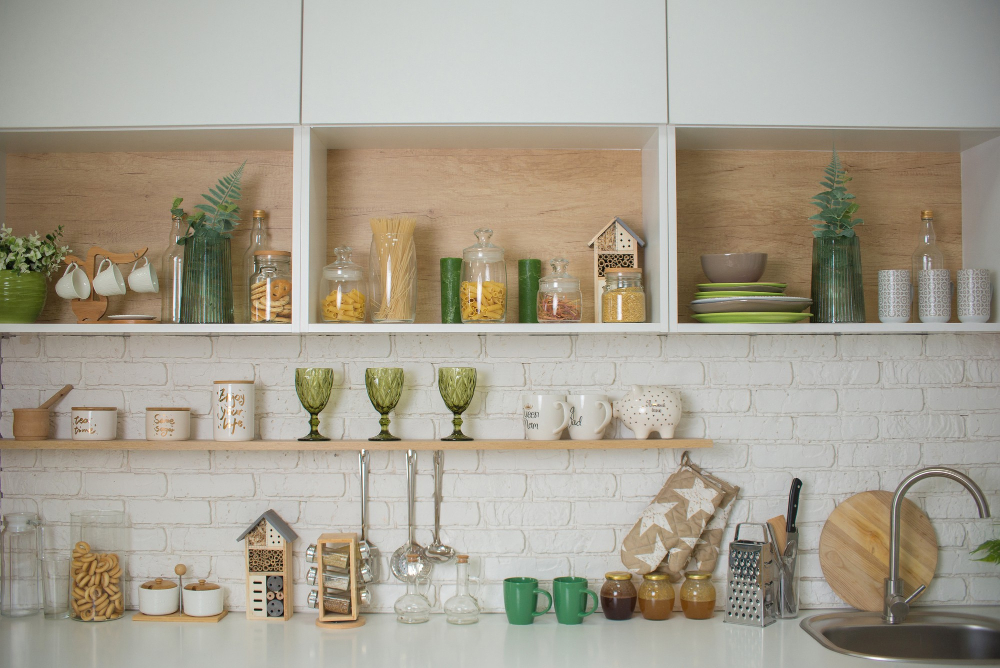 Cream Cabinets With Open Shelving