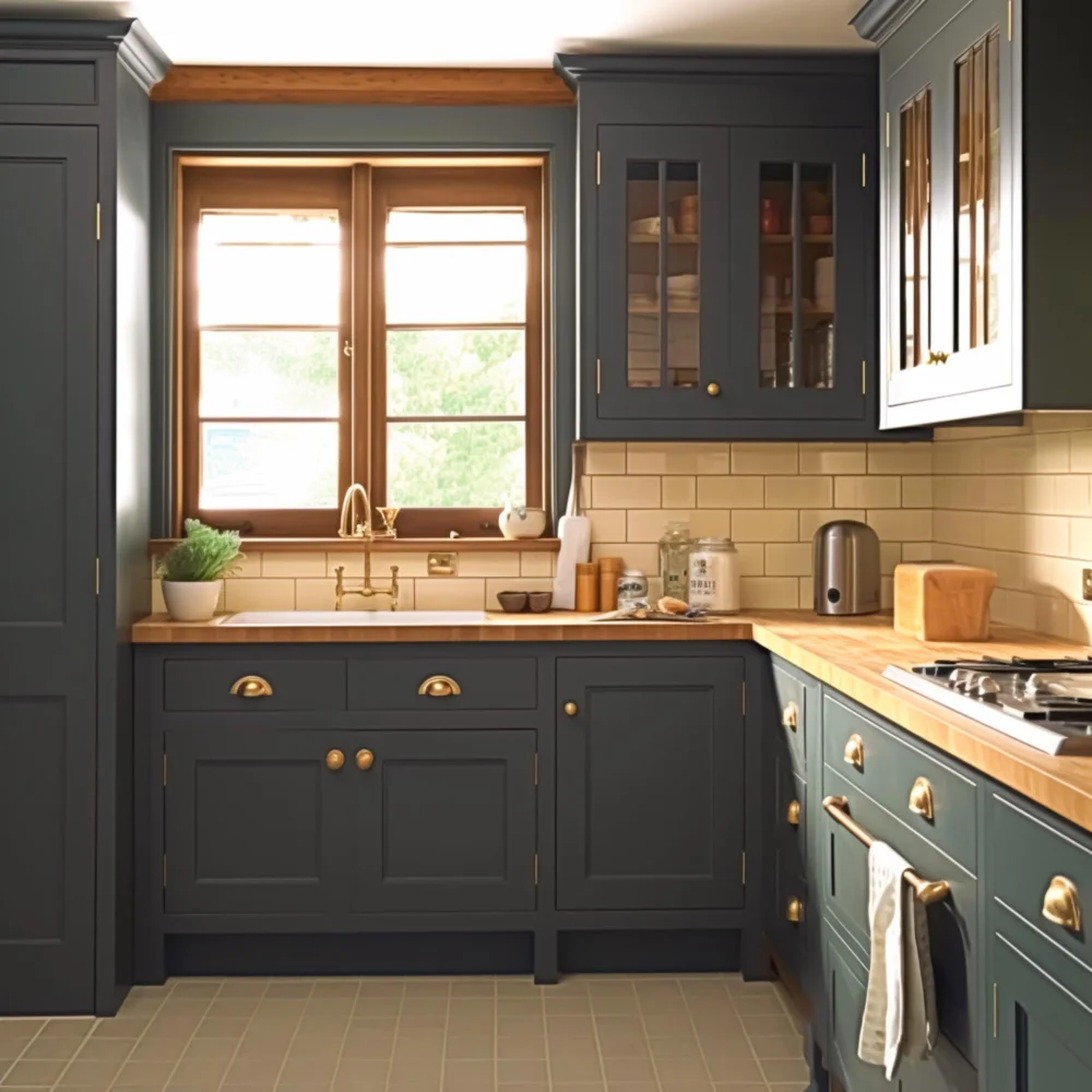 Dark blue country kitchen Gold Knobs and Handles Kitchen Cabinets