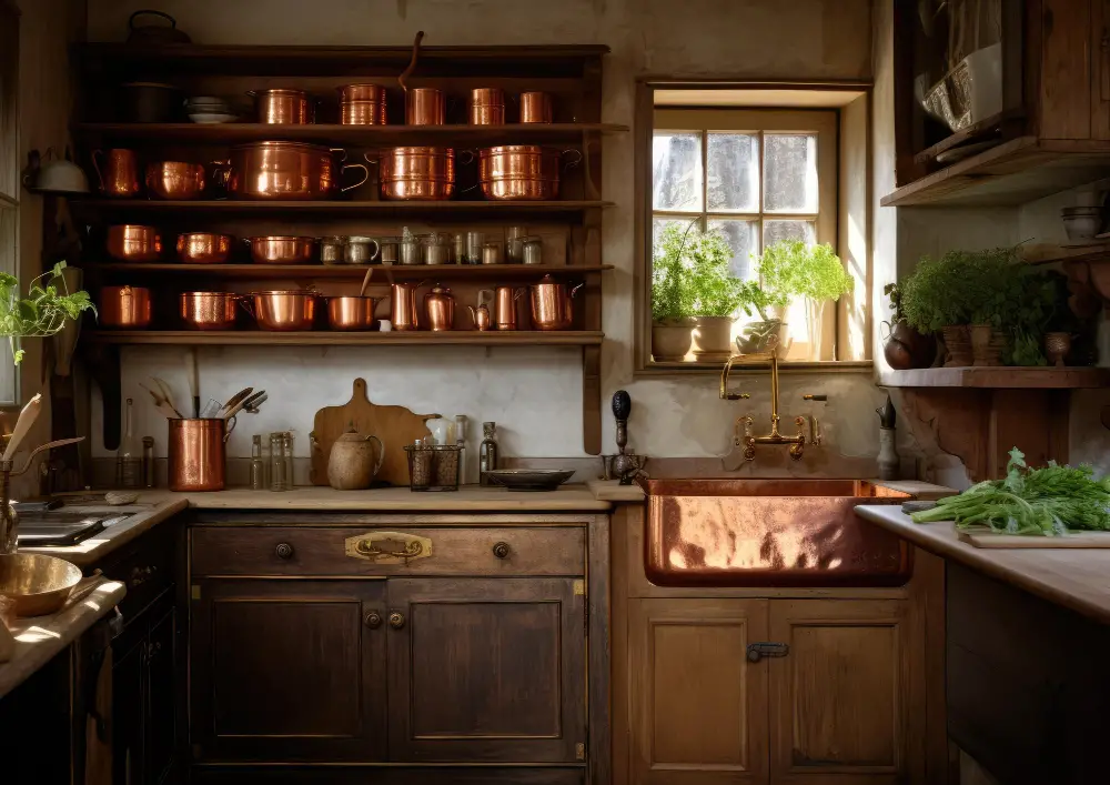 Farmhouse Sink Pros and Cons with Copper Cookwares Rustic