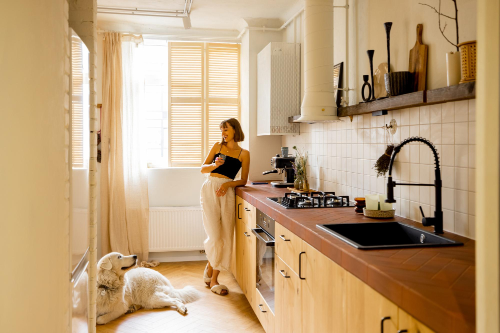 Galley Kitchen Window Treatments Wooden Countertop