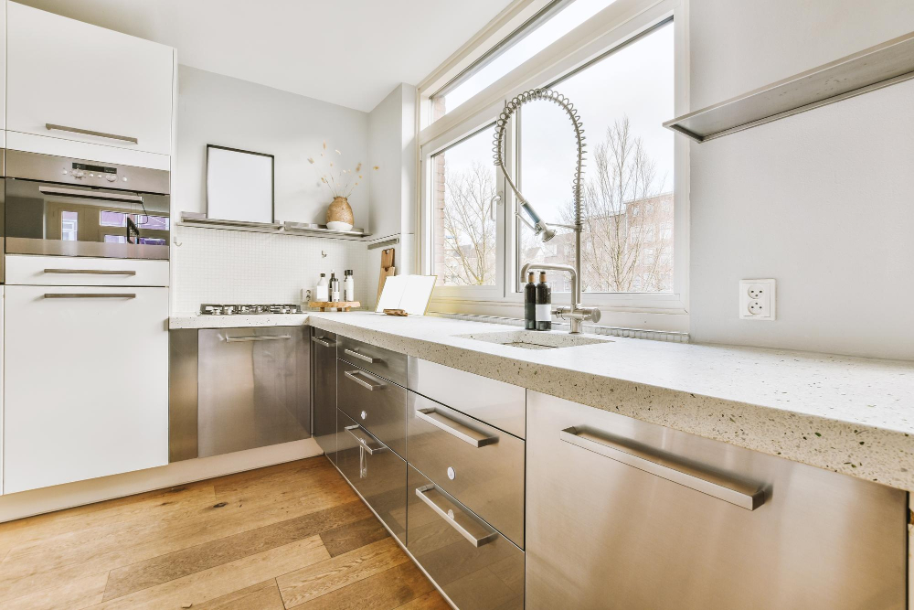 Galley Kitchen With Mirror