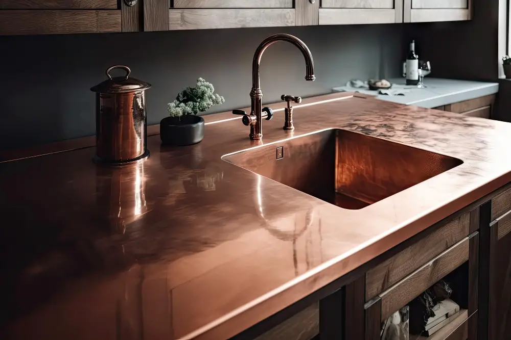 Kitchen Copper Counter Sink Discoloration and Variations