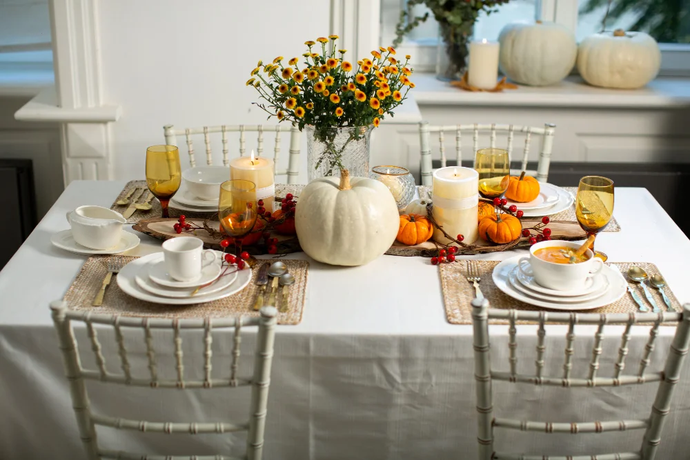 Kitchen Table with Candle Pumpkin Accent 