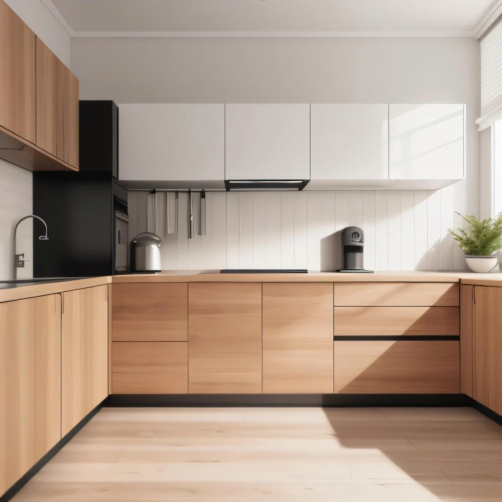 Laminate White and Wooden Kitchen Cabinet Modern